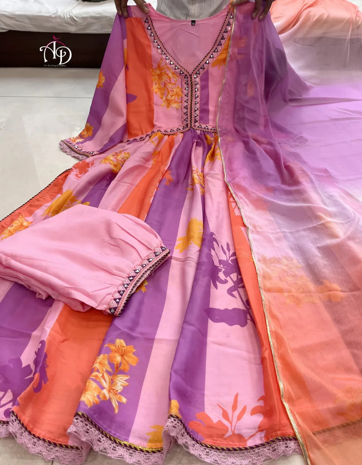 Beautiful Party Wear Pure Muslin Alia Cut Suit With Dupatta - Anant Exports