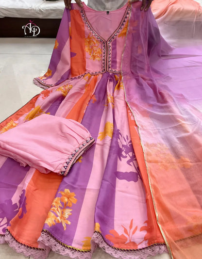 Beautiful Party Wear Pure Muslin Alia Cut Suit With Dupatta - Anant Exports