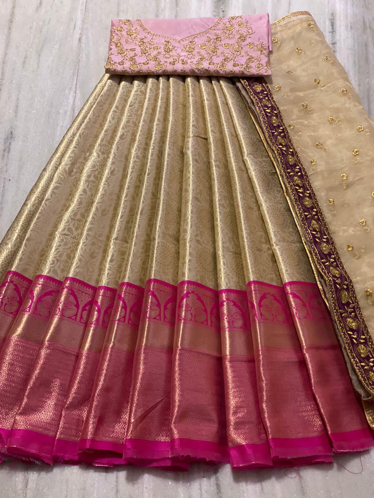 Beautiful Kanjiveram Silk Pure Zari HALF Saree with Blouse Along With Dupptta - Anant Exports