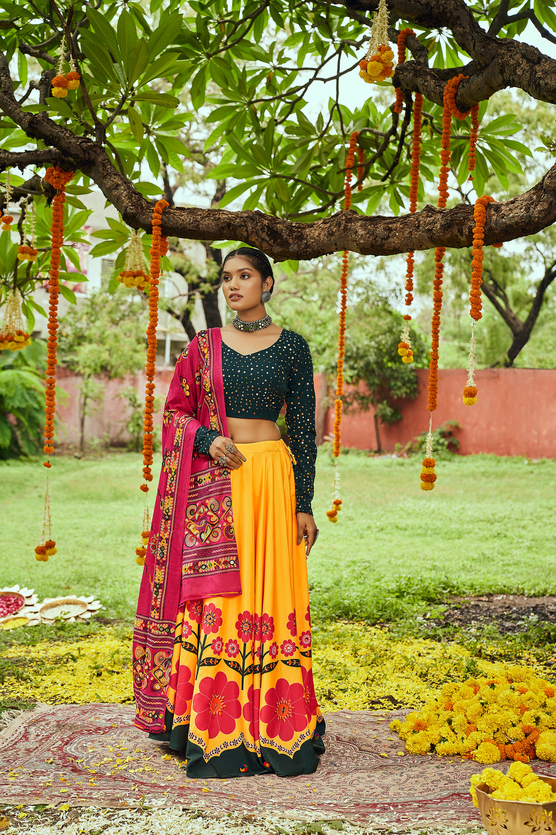 Yellow floral chaniya choli for Navratri