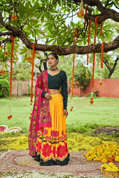 Yellow floral chaniya choli for Navratri
