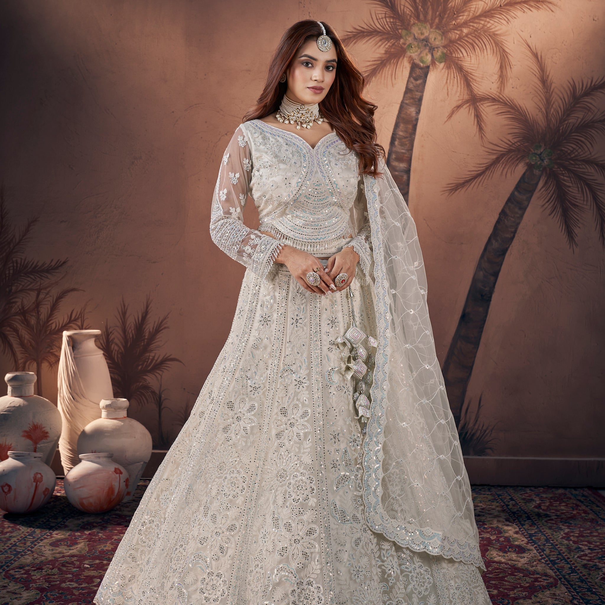 Beautiful Designer Wedding Wear Premium Net With Handwork Lehenga