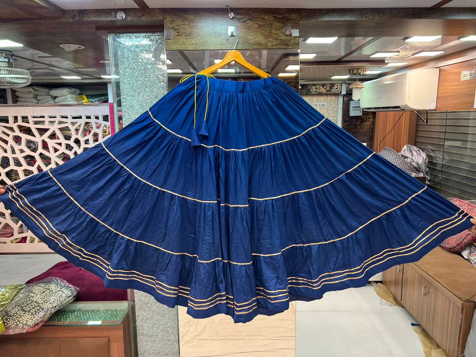 Beautiful Partywear Rayon Multi Layer Skirt with Gota Border - Anant Exports