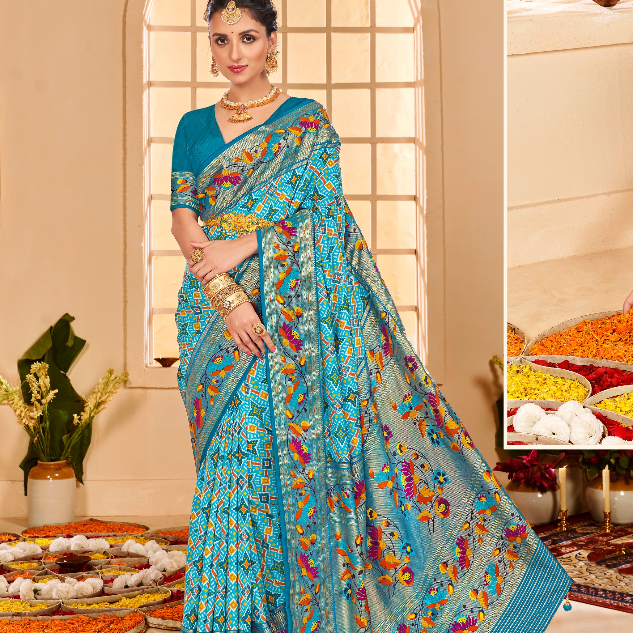 Beautiful Fancy Velvet Silk With Paithani Design Saree