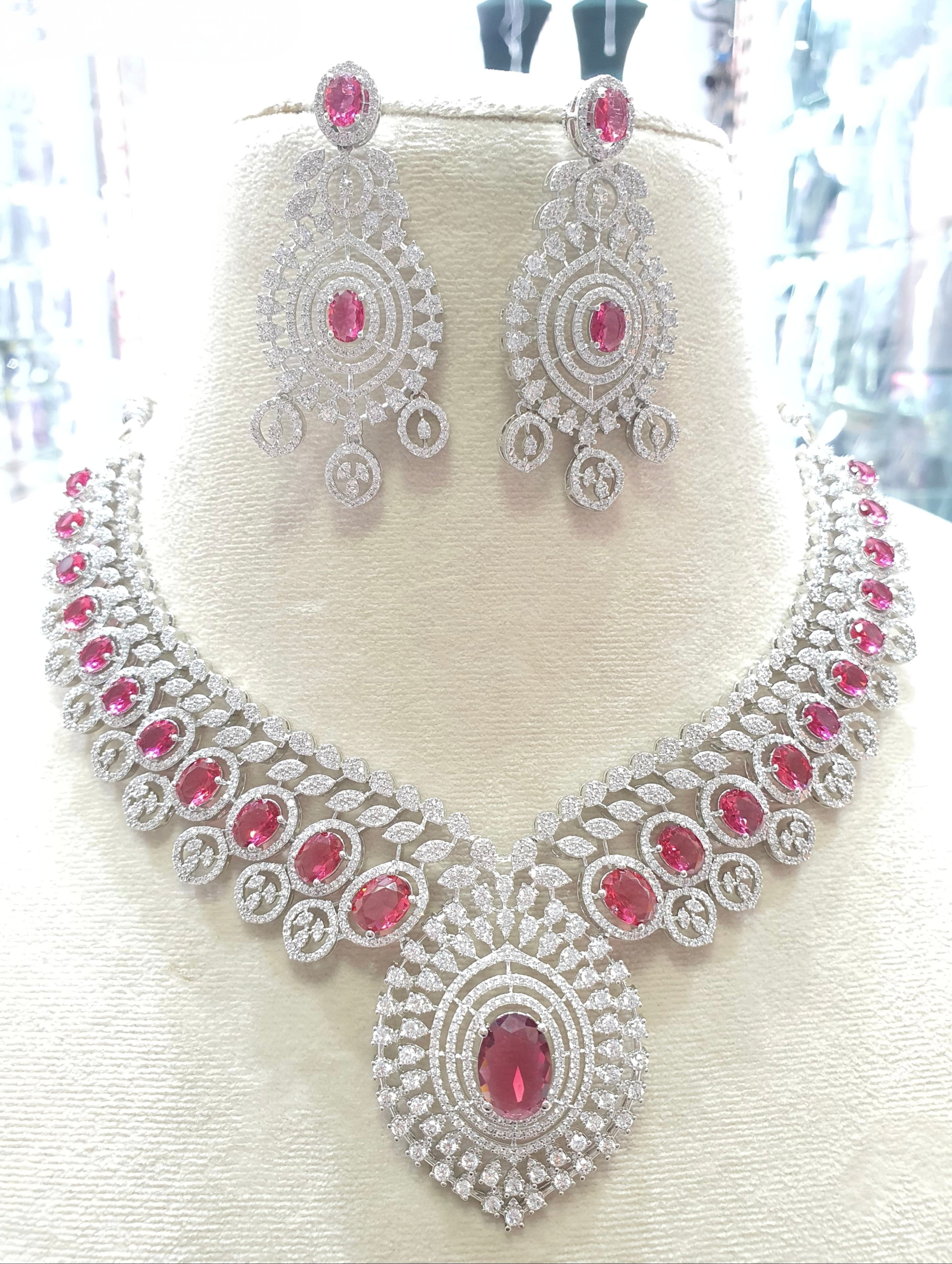 Peach pink bridal necklace with earrings