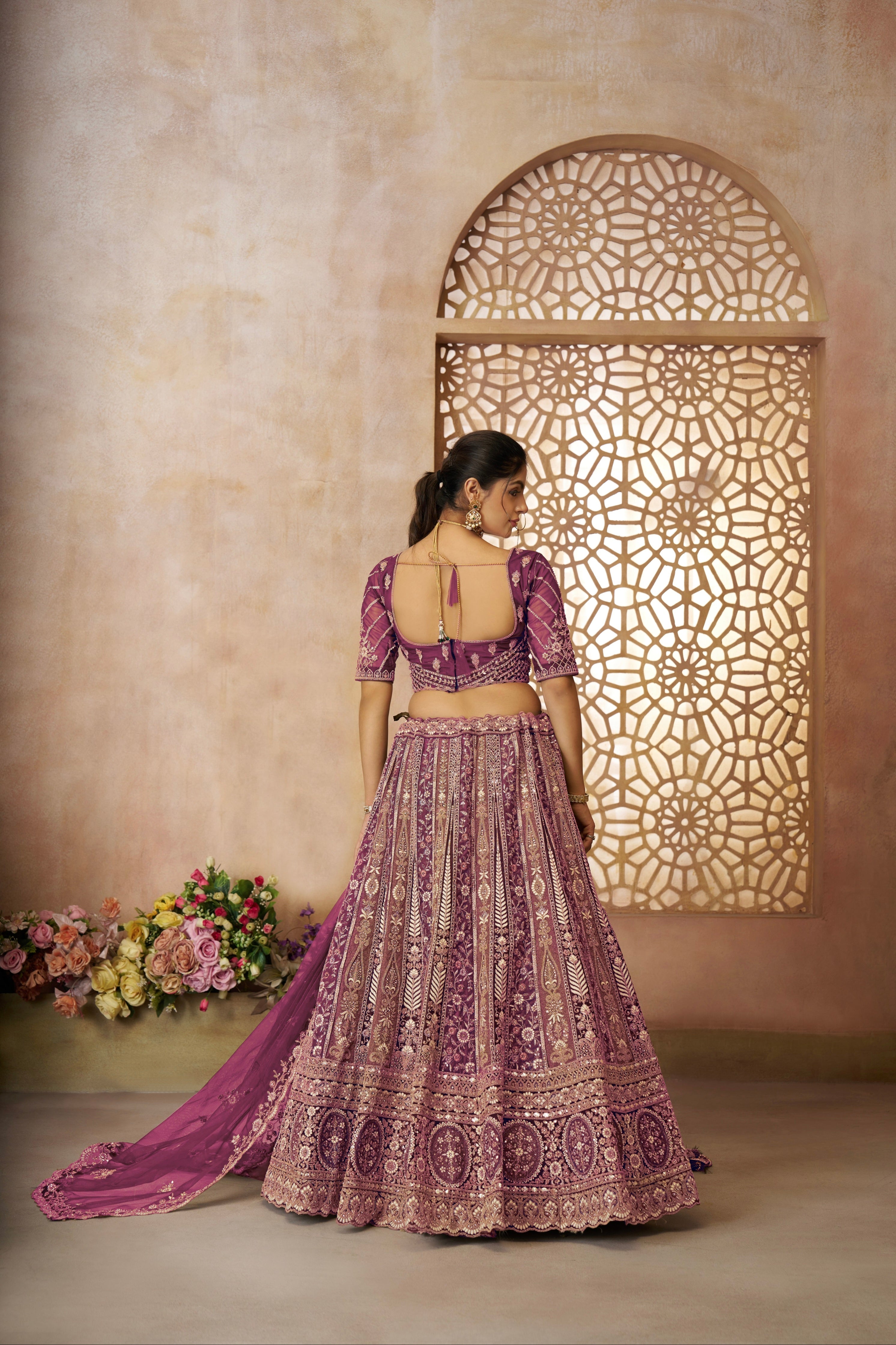 Designer dark purple lehenga set perfect for Indian bridal wear
