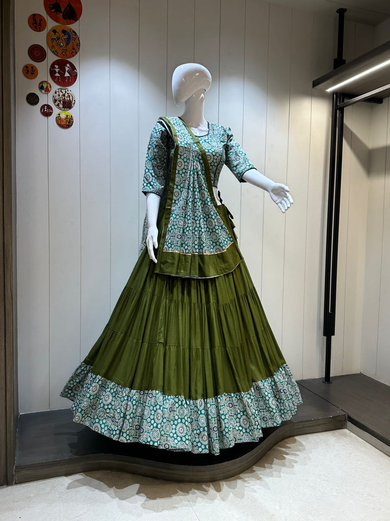 Rayon lehenga in green for Navratri

