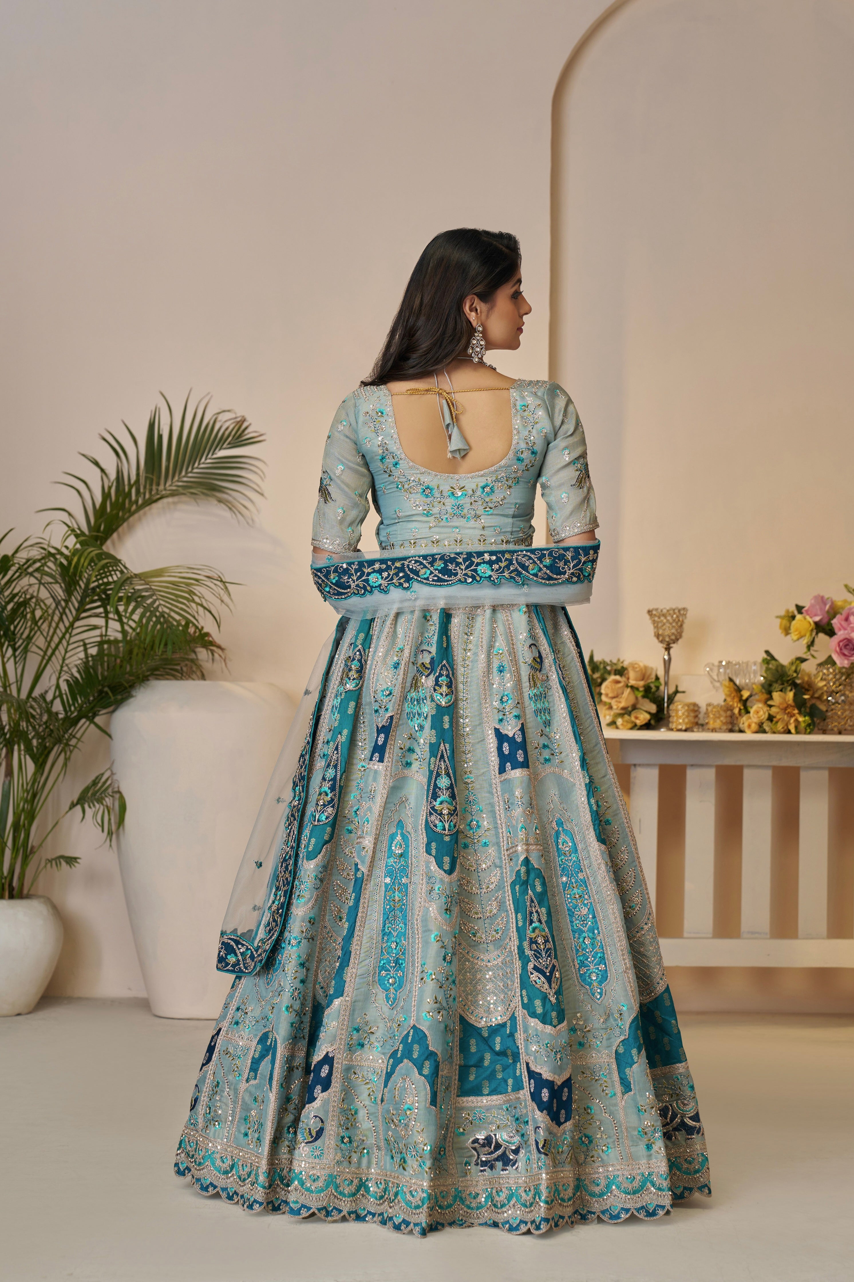 Sky Blue Banarasi Silk Lehenga Set