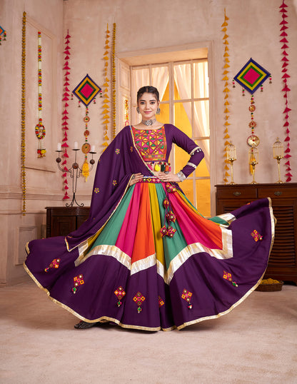 Purple Multicolor Navratri Chaniya Choli with Embroidered Dupatta