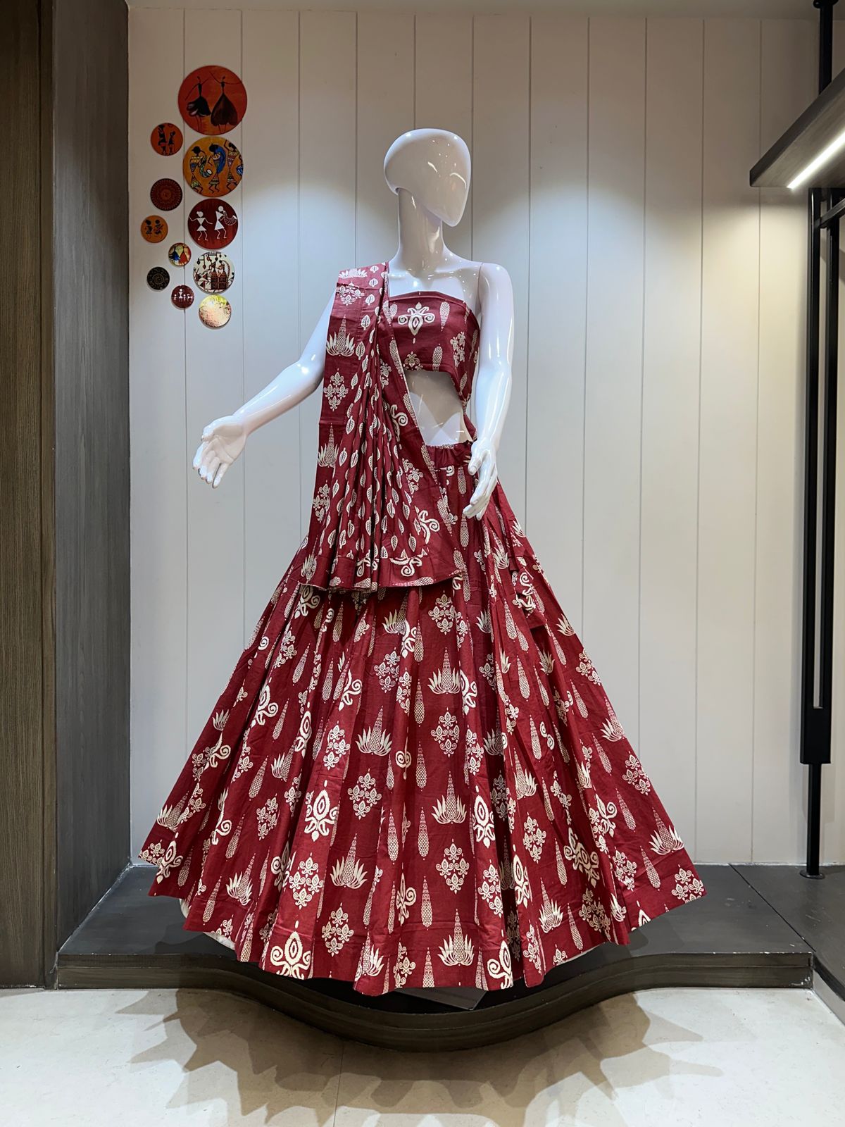 Maroon pure cotton kali chaniya choli for Navratri dance