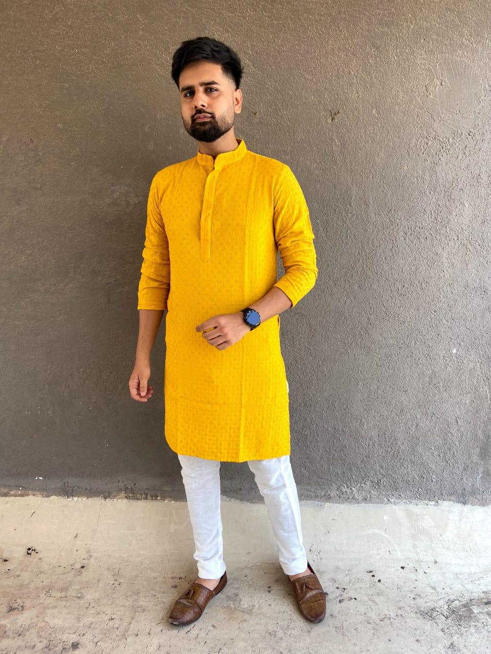Traditional Occasion chikanKari work kurta Pajama - Anant Exports