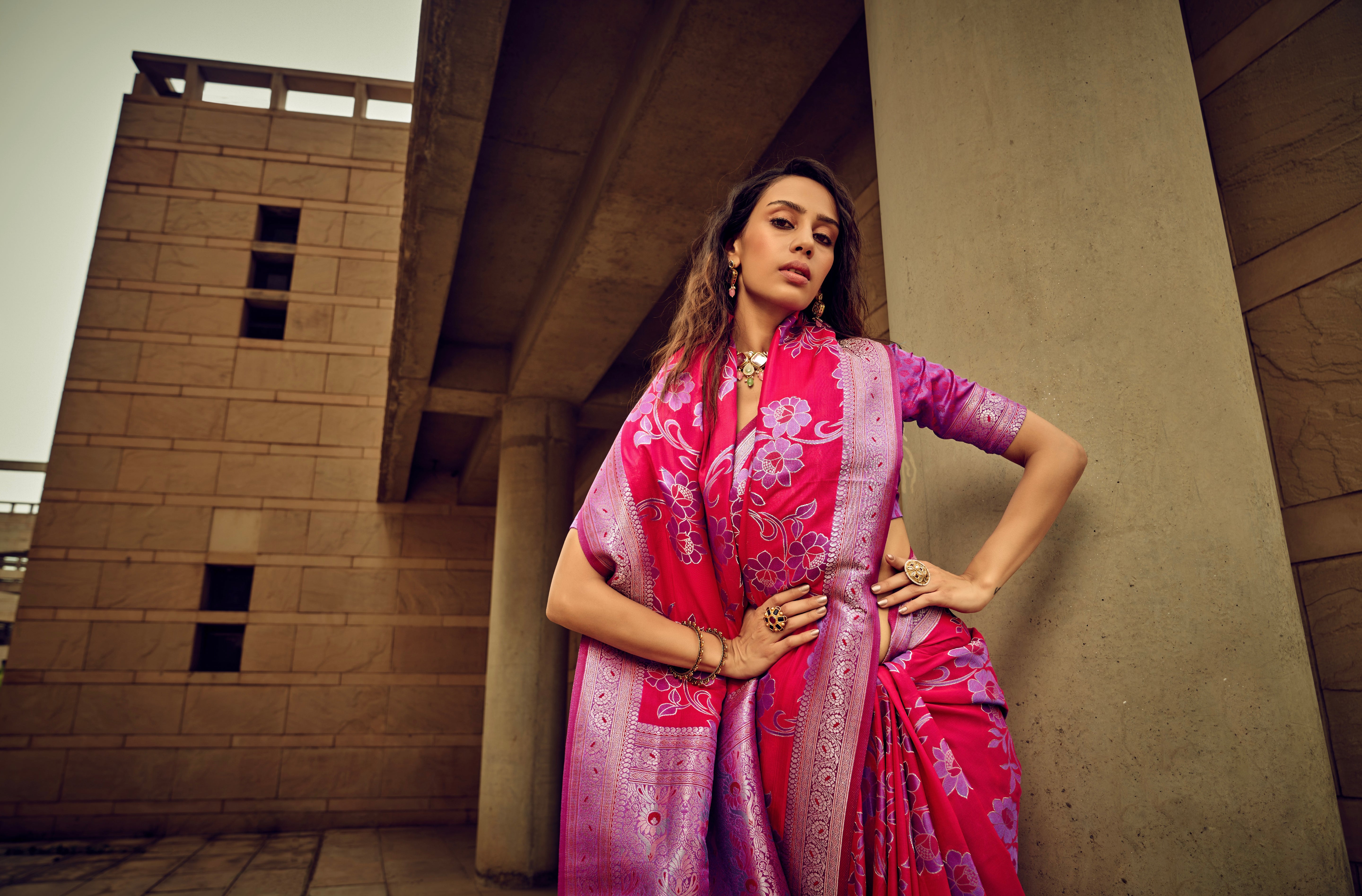 Beautiful Designer Festival Wear Satin Silk Brasso Saree