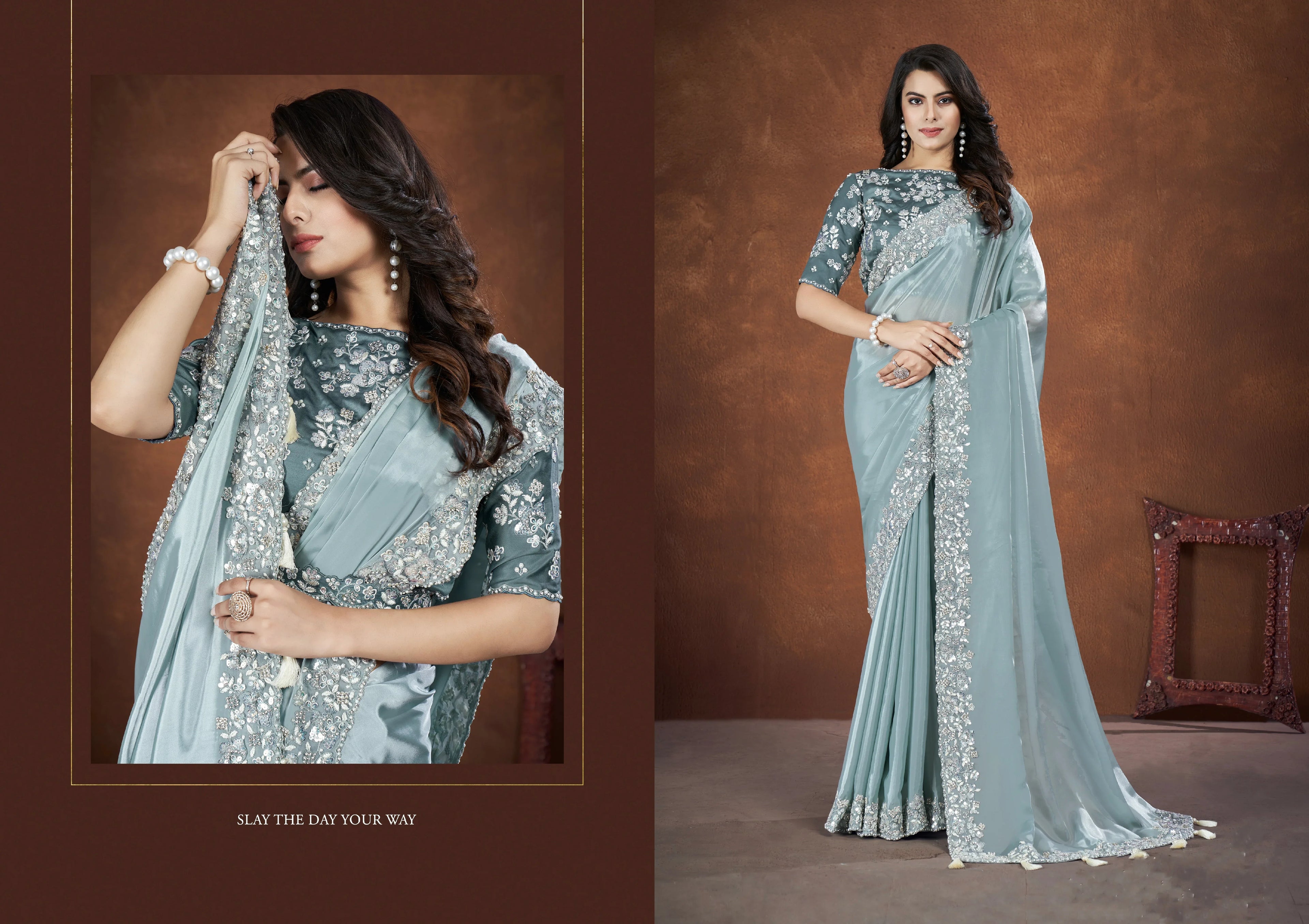 Beautiful Designer Festive Wear Heavy Crepe Satin Silk Saree