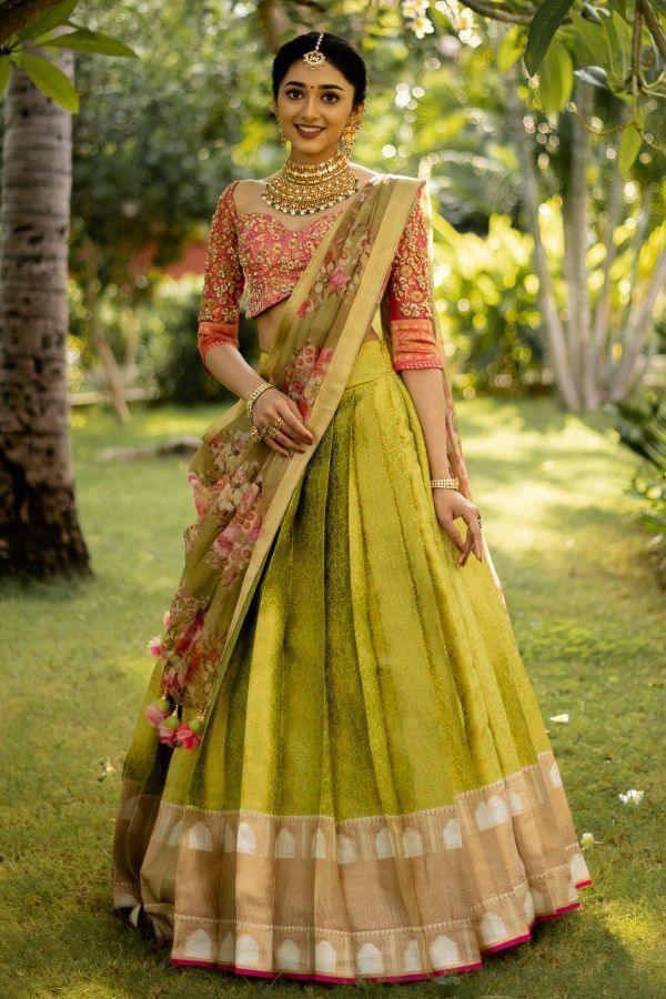 Beautiful Kanjiveram Silk Pure Zari HALF Saree with Blouse Along With Dupptta - Anant Exports