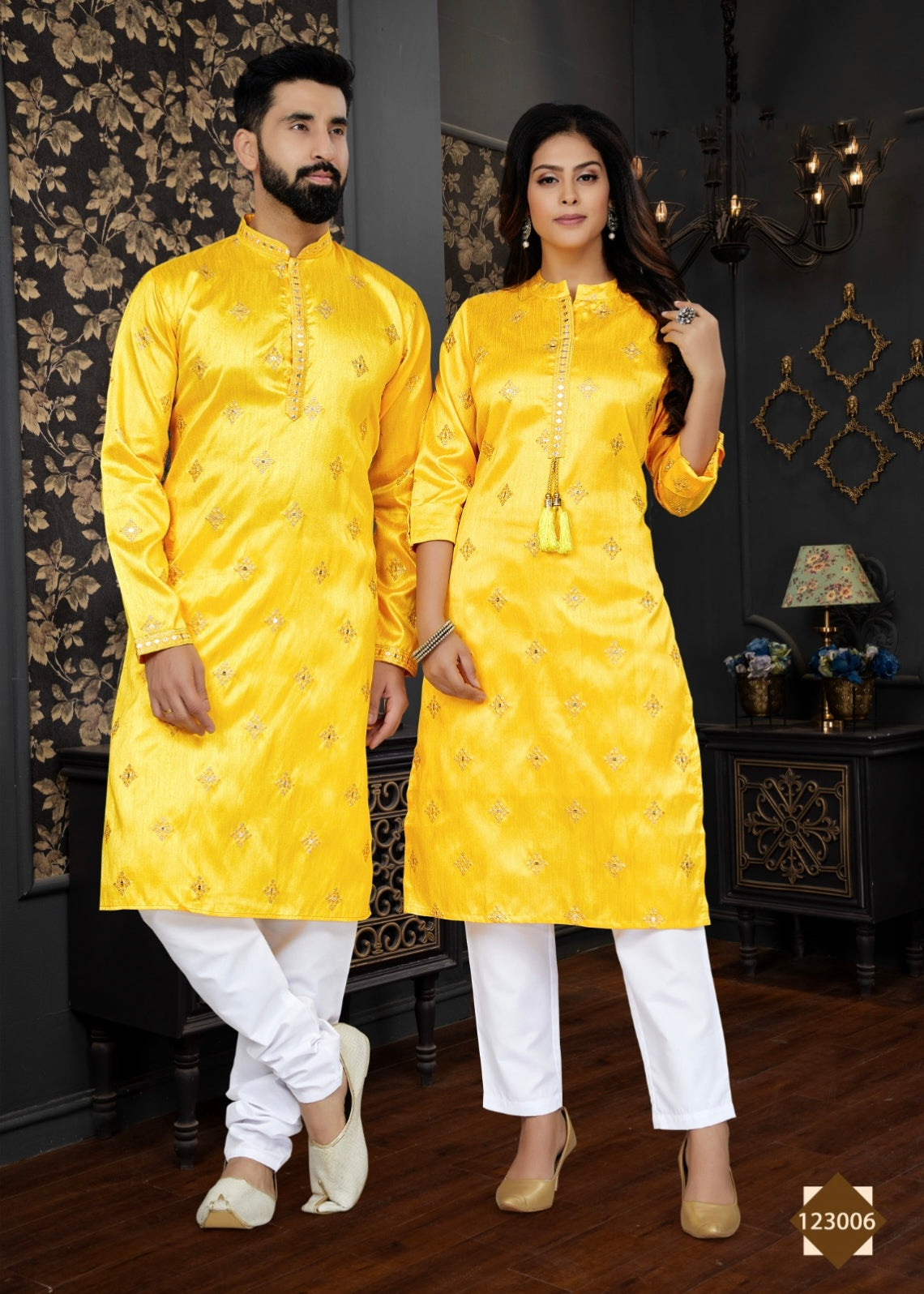 Occasion Special Couple Combo of Kurta with Payjama and Kurti with Pants
