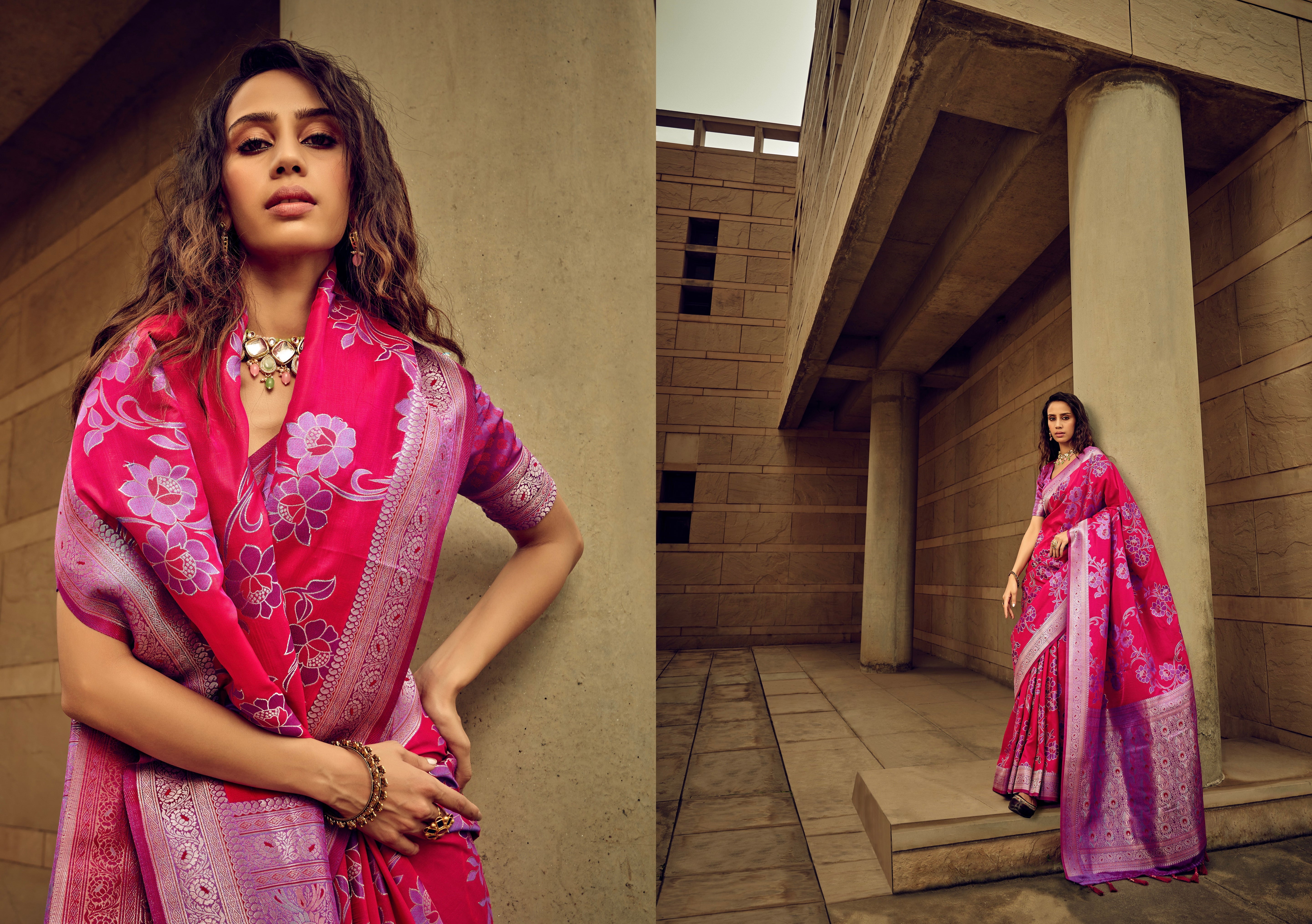 Beautiful Designer Festival Wear Satin Silk Brasso Saree