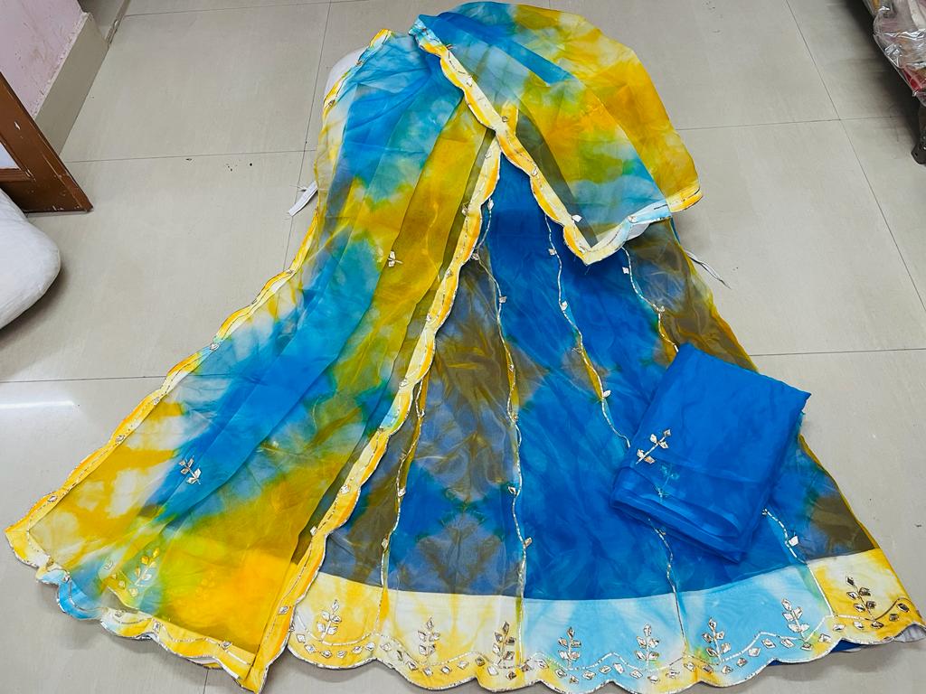 Rajsthani Traditional Rajputi Pure Organza Butti Work Lehenga Choli