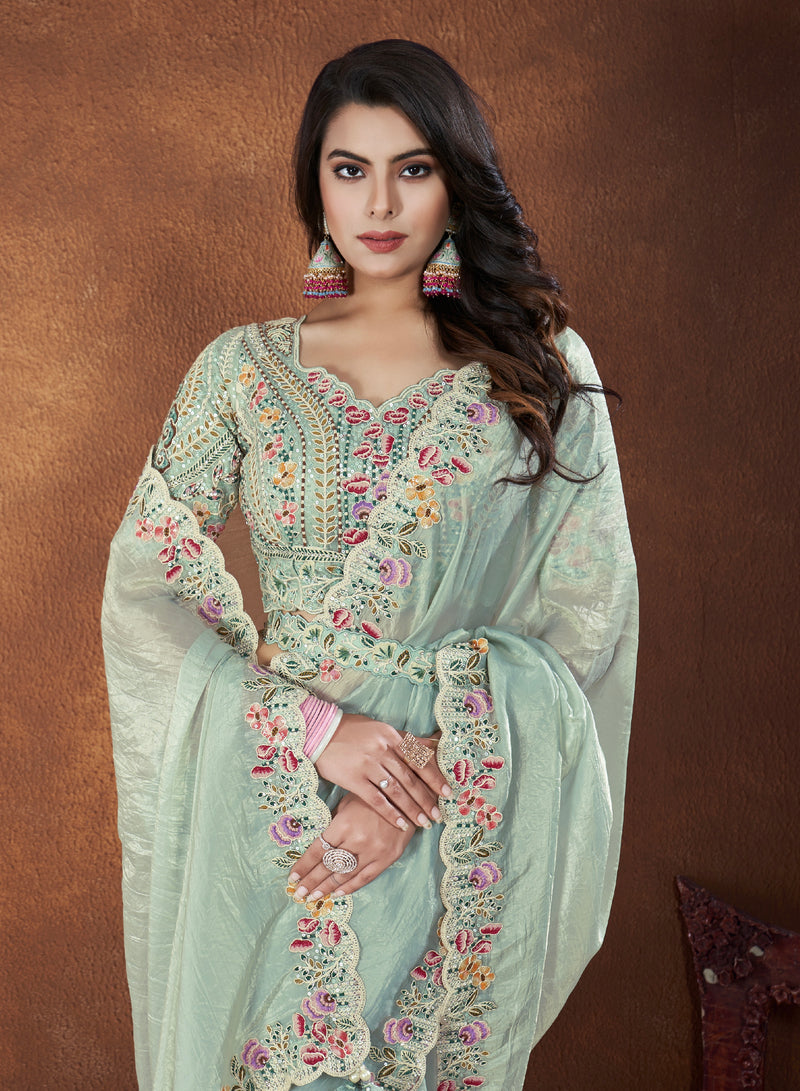 Beautiful Designer Festive Wear Heavy Banarasi Crush Silk Saree