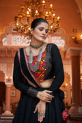 Black & Gold Embroidered Viscose Rayon Chaniya Choli