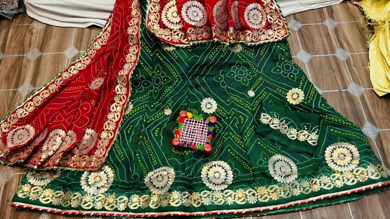 Rajasthani Traditional Bandhini Gotta Patti Lehenga Choli - Anant Exports