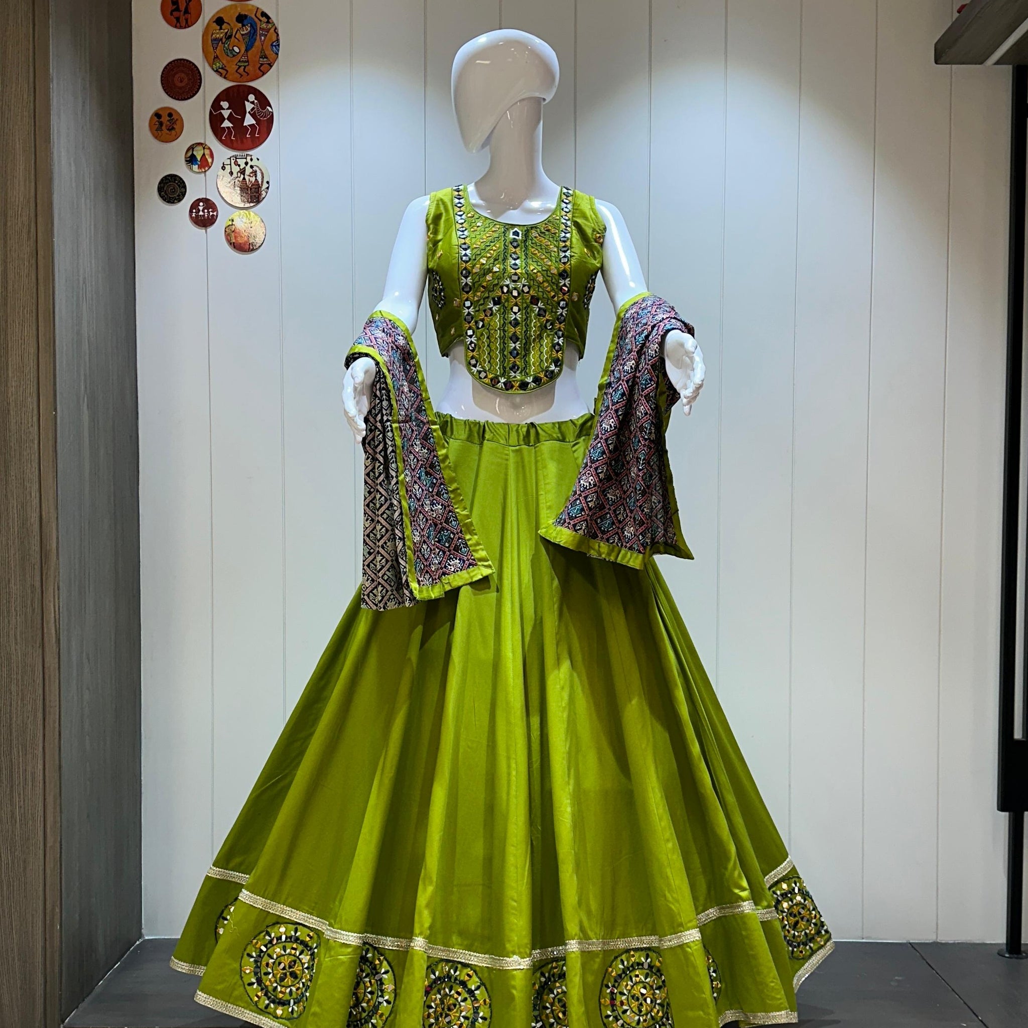 Lime green lehenga choli with Patola dupatta