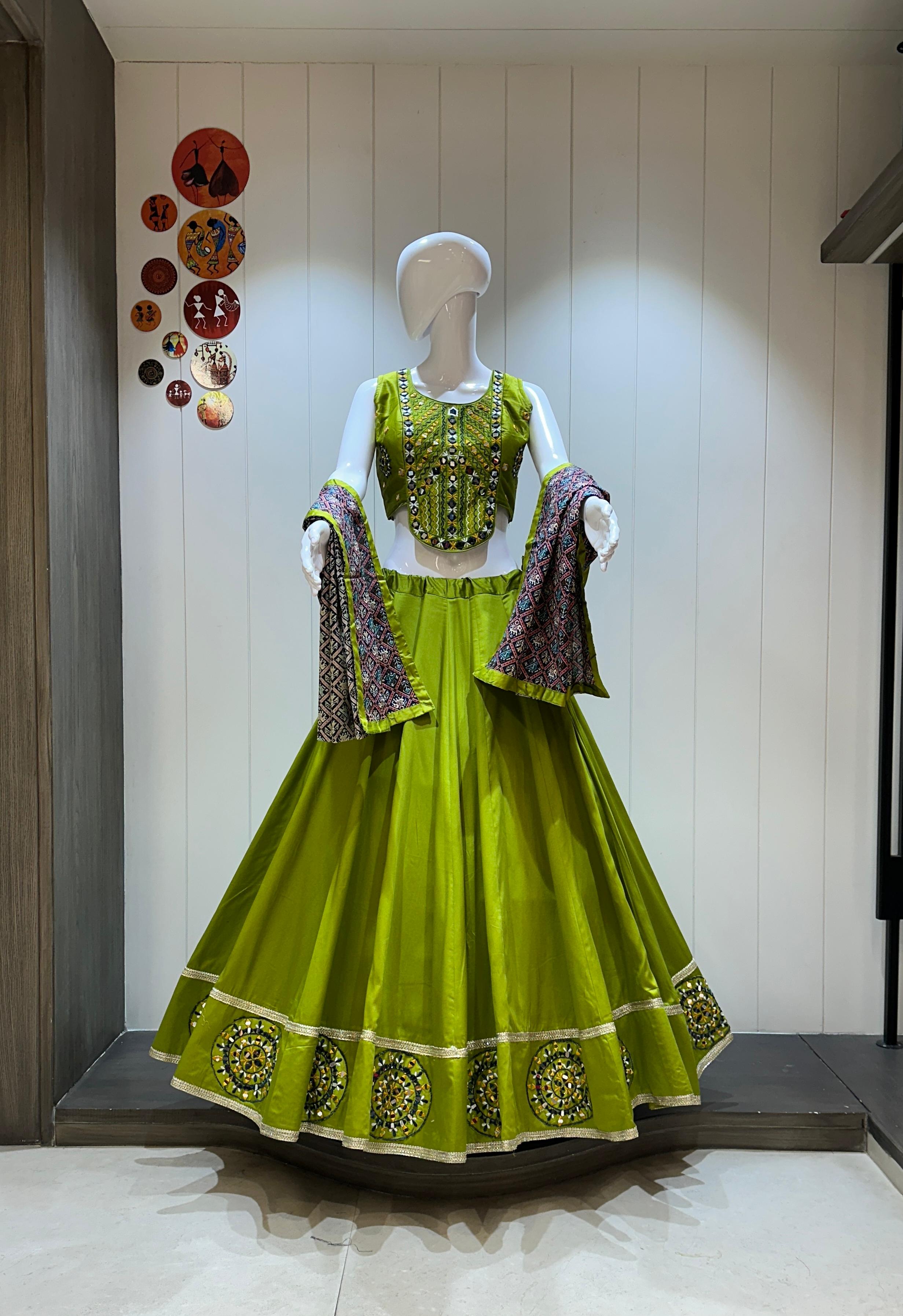 Lime green lehenga choli with Patola dupatta