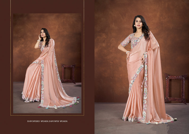 Beautiful Designer Festive Wear Heavy Crepe Satin Silk Saree