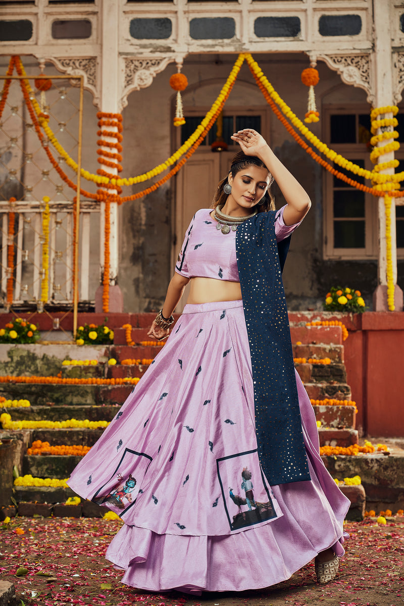 Lilac lehenga with navy dupatta for Garba