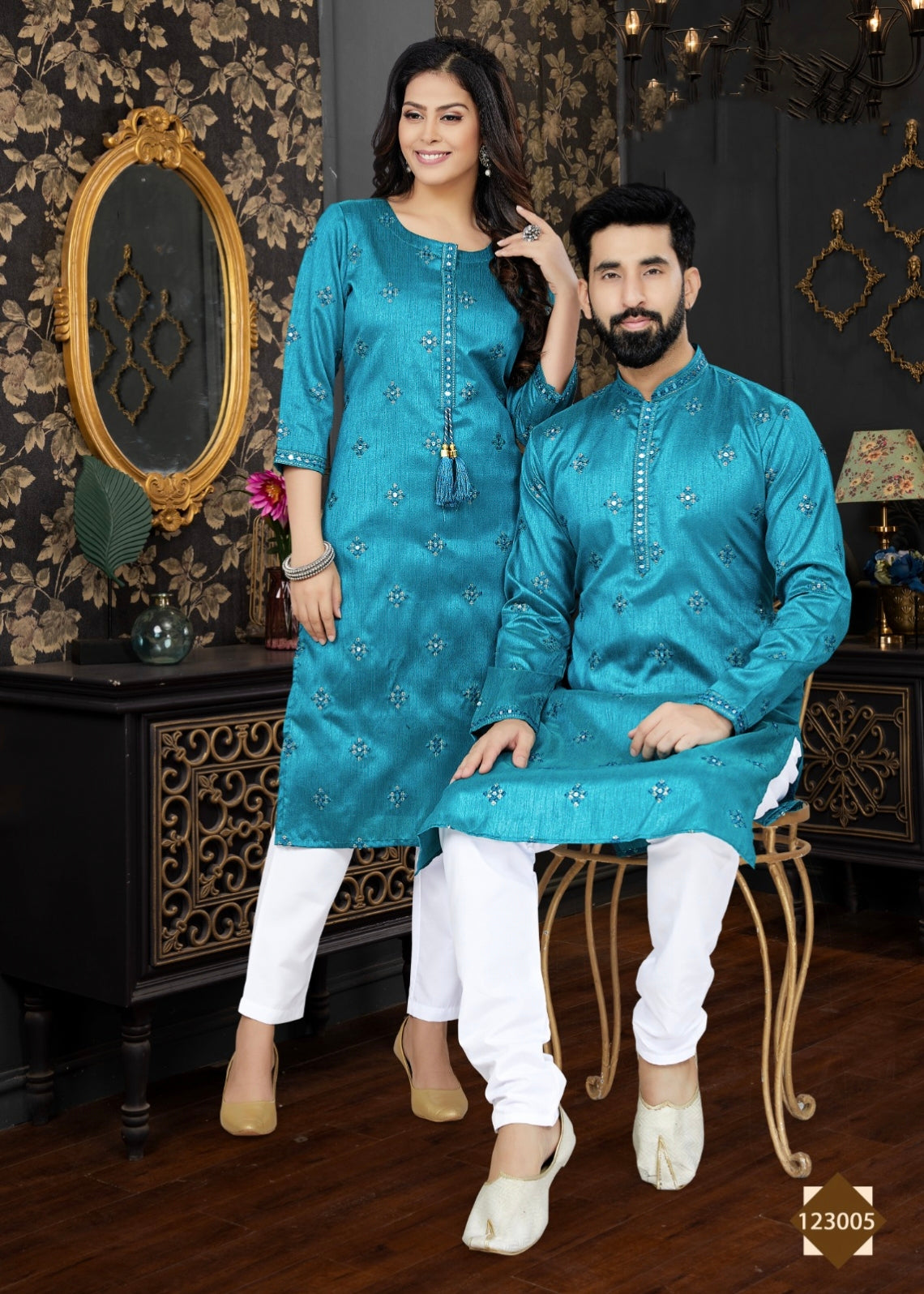 Occasion Special Couple Combo of Kurta with Payjama and Kurti with Pan