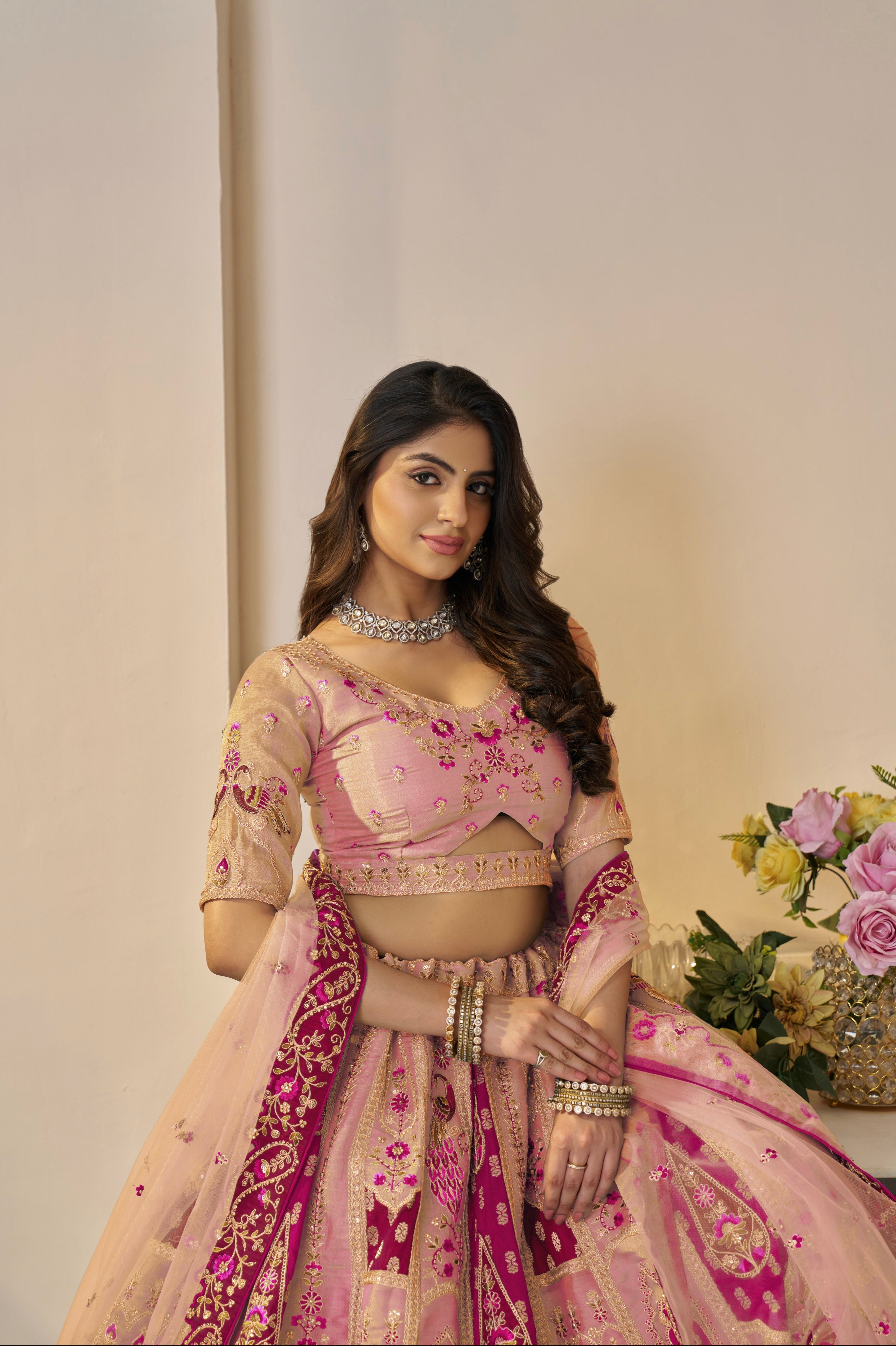 Orange Banarasi Silk Lehenga with Net Dupatta