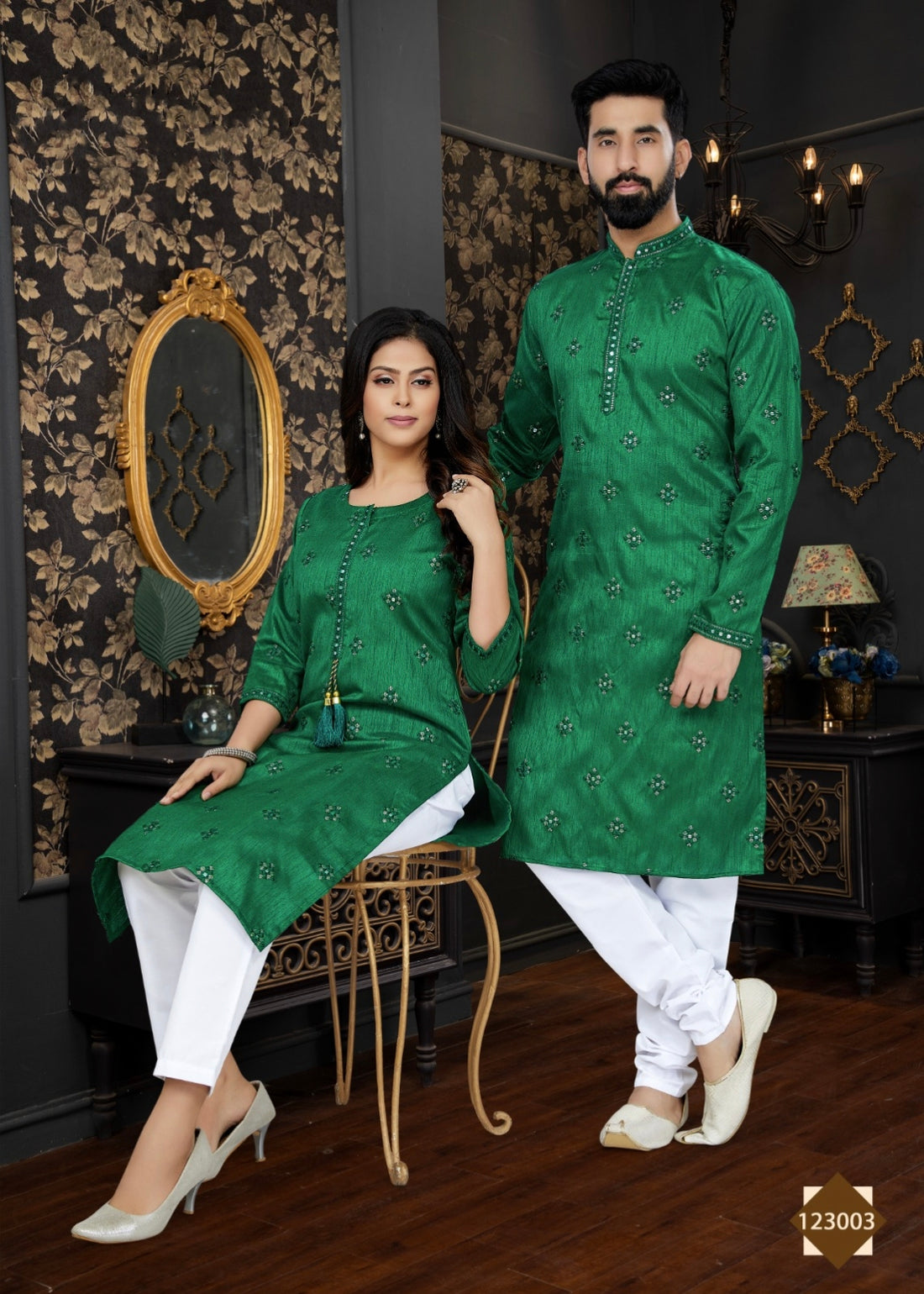 Occasion Special Couple Combo of Kurta with Payjama and Kurti with Pants