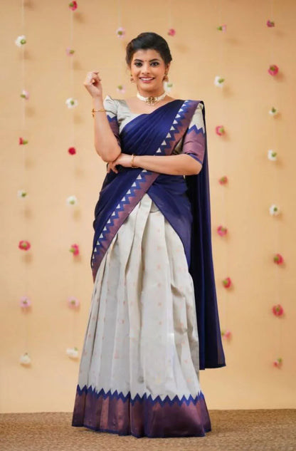 Beautiful Kanjiveram Silk Pure Zari HALF Saree with Blouse Along With Dupptta - Anant Exports