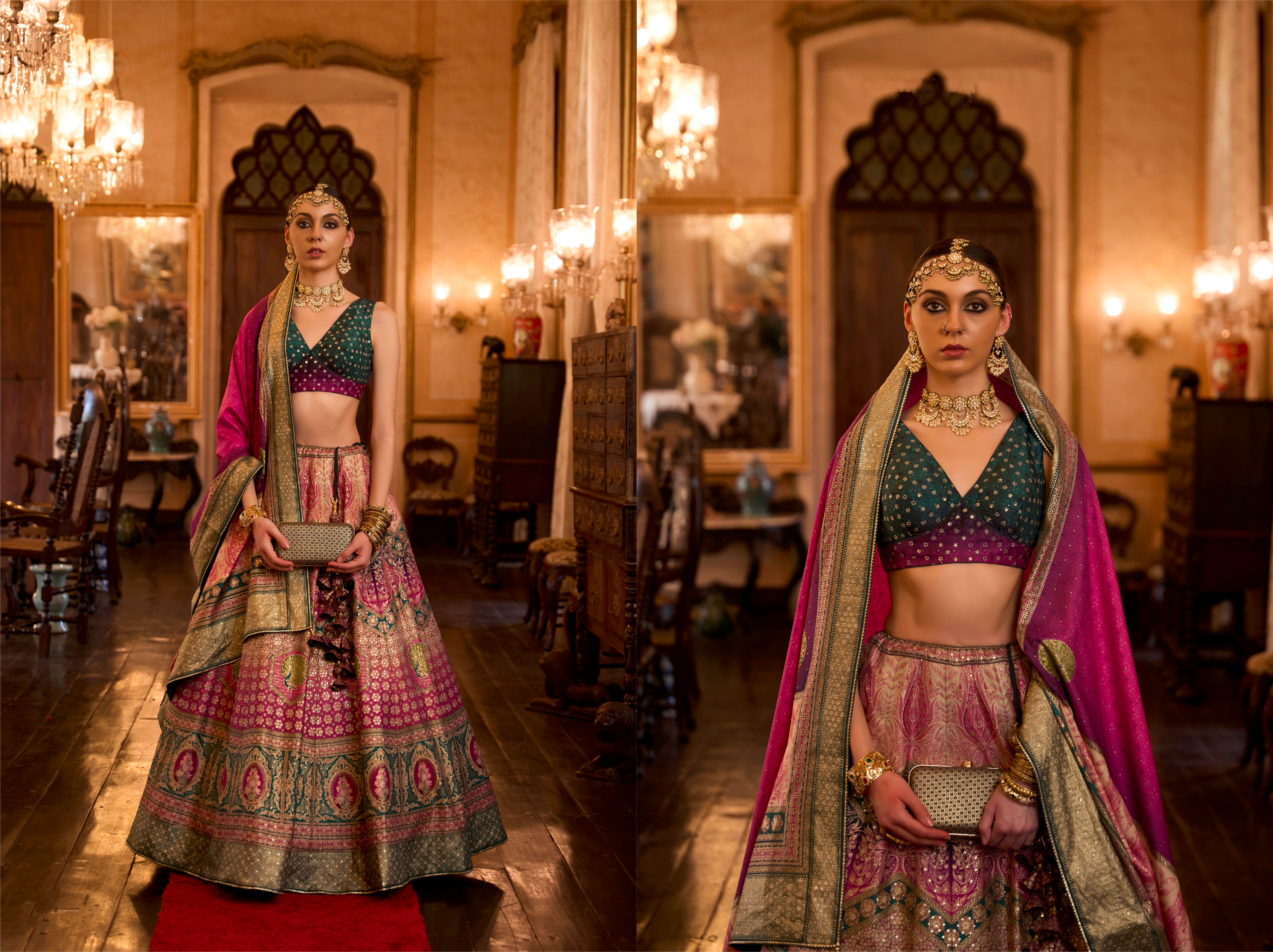 Glamorous Wedding Lehenga Choli with Elegant Mirror Embellishments