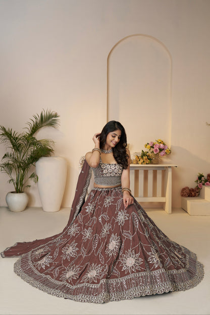 Designer Lehenga for Haldi &amp; Mehendi in Onion Shade

