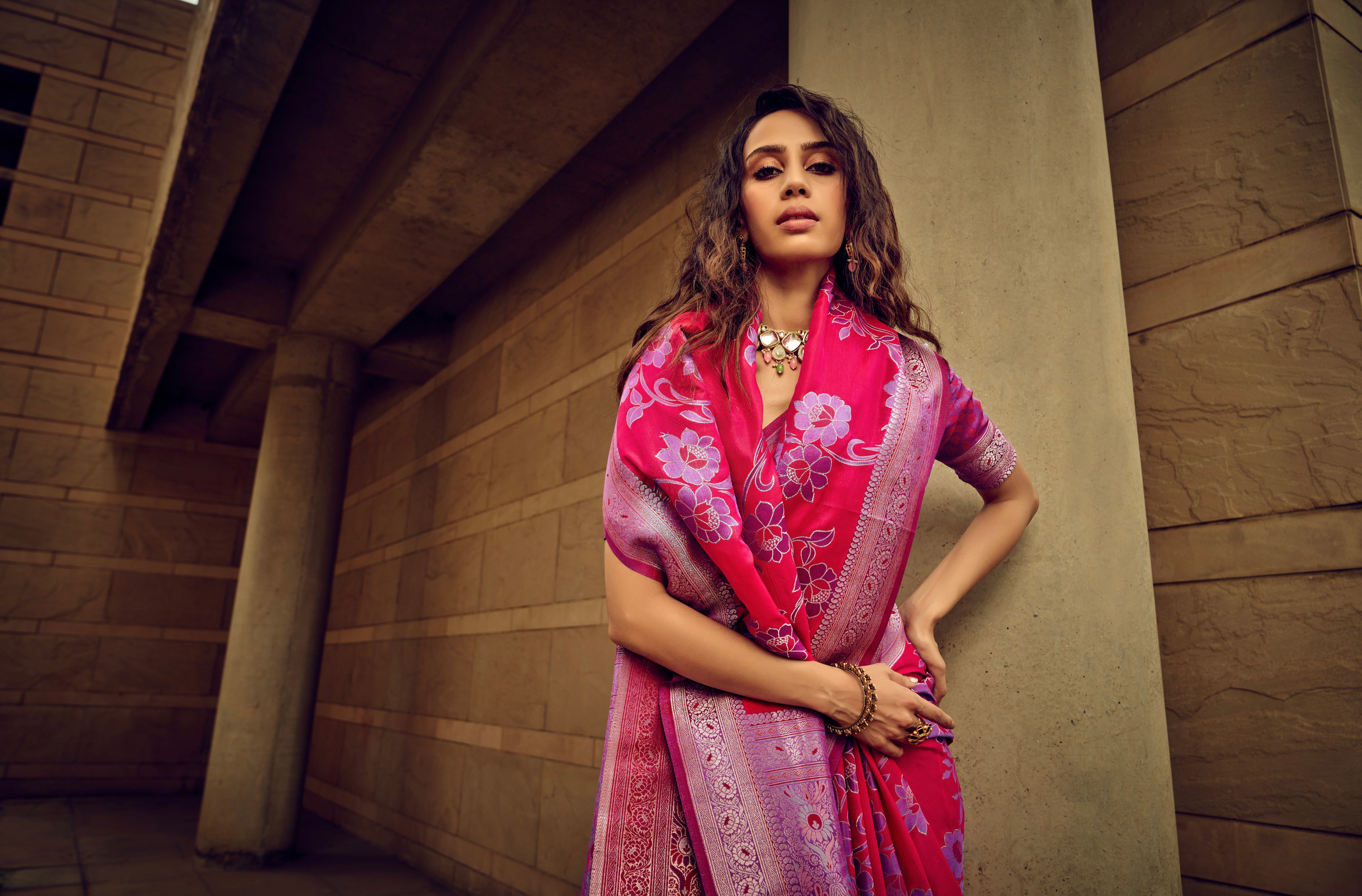 Beautiful Designer Festival Wear Satin Silk Brasso Saree