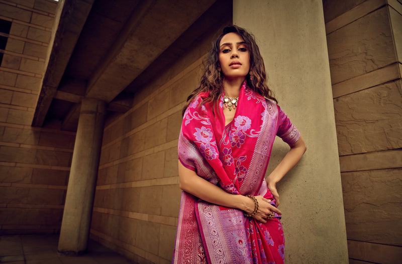 Beautiful Designer Festival Wear Satin Silk Brasso Saree