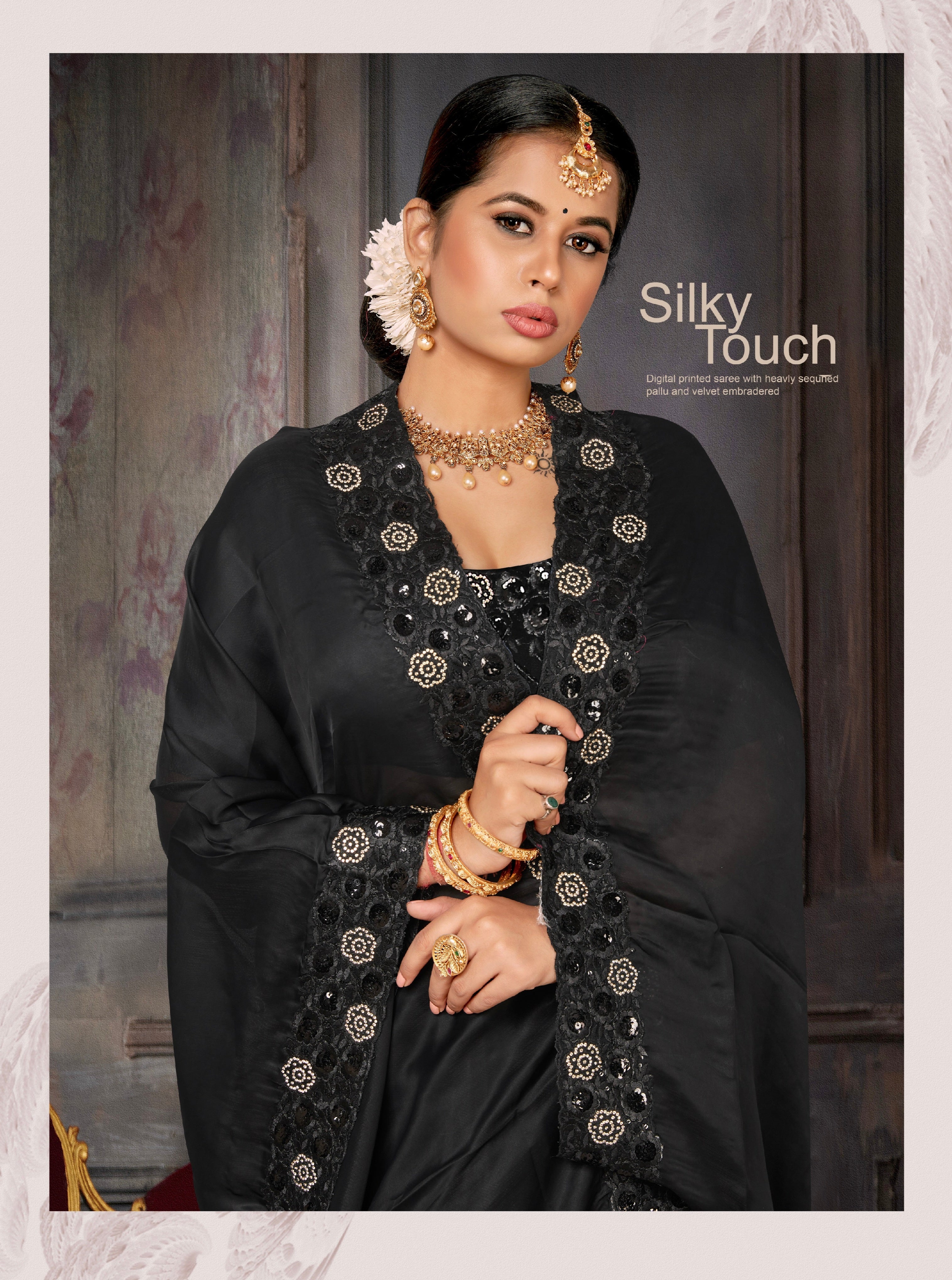 Beautiful Designer Party Wear Georgette With Heavy Sequins Embroidery Saree