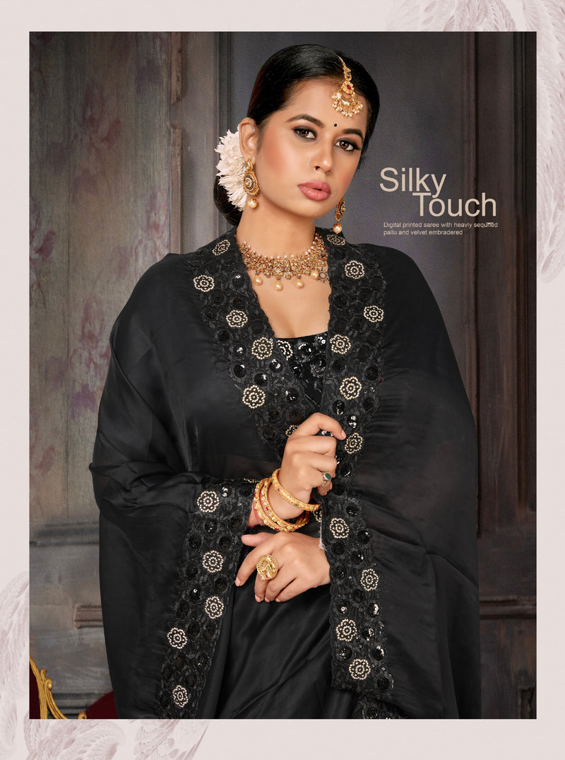 Beautiful Designer Party Wear Georgette With Heavy Sequins Embroidery Saree