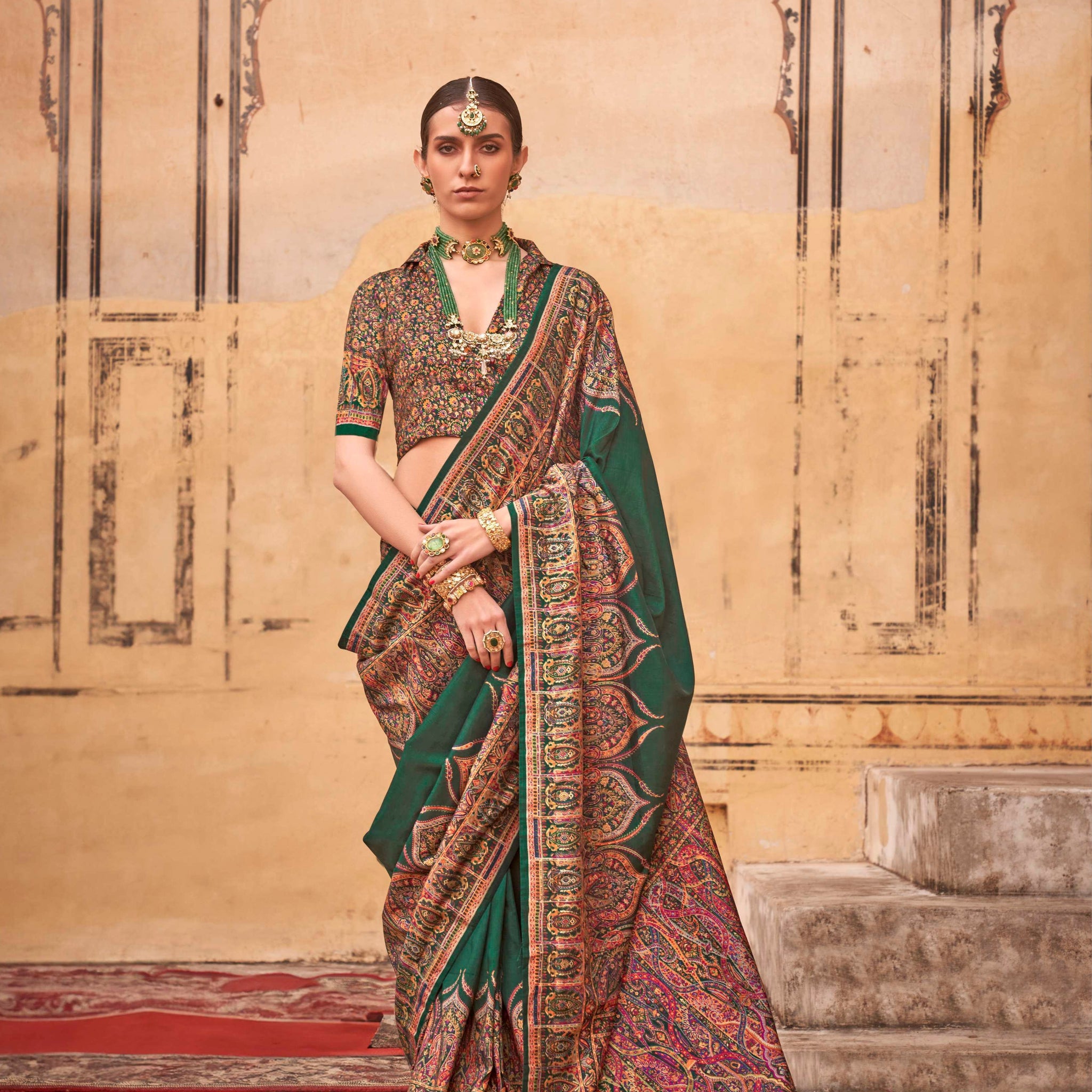 Classic Green & Maroon Patola Silk Saree