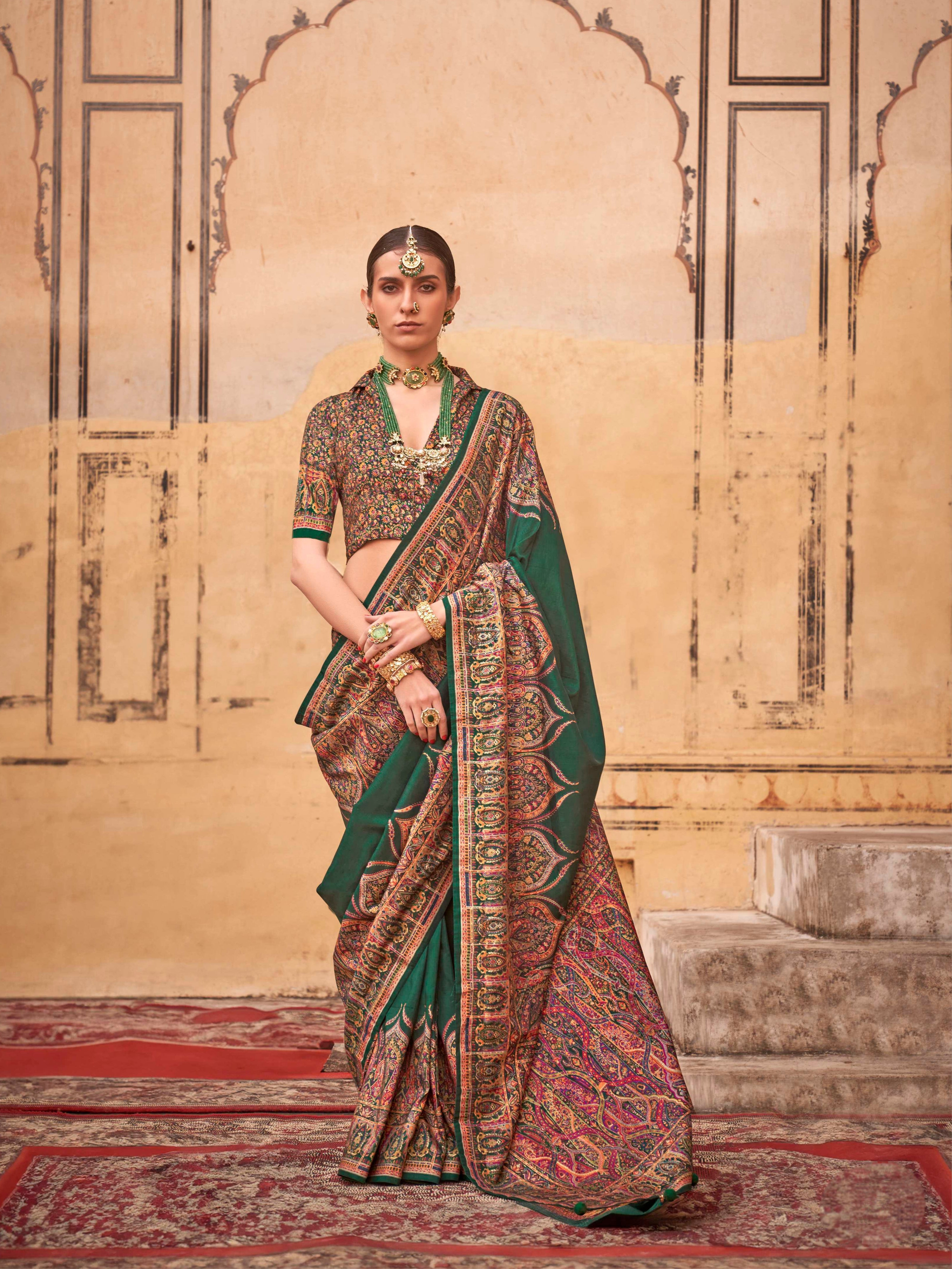 Classic Green & Maroon Patola Silk Saree