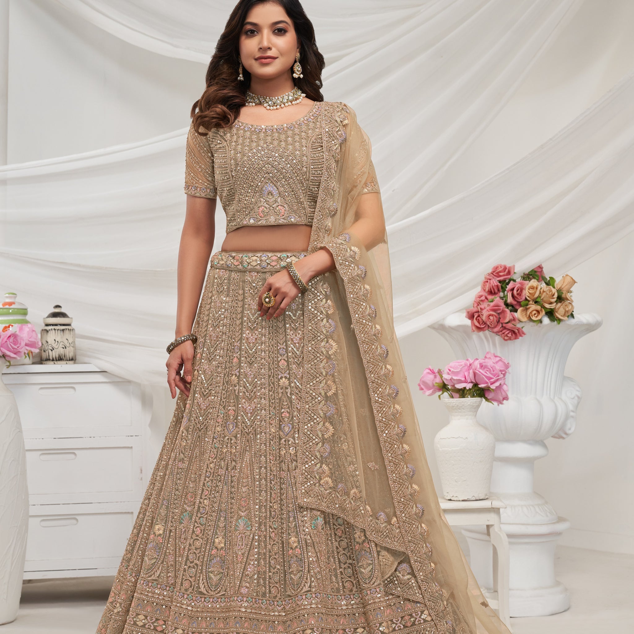 Stunning Golden Semi-Stitched Lehenga with Dupatta & Unstitched Blouse