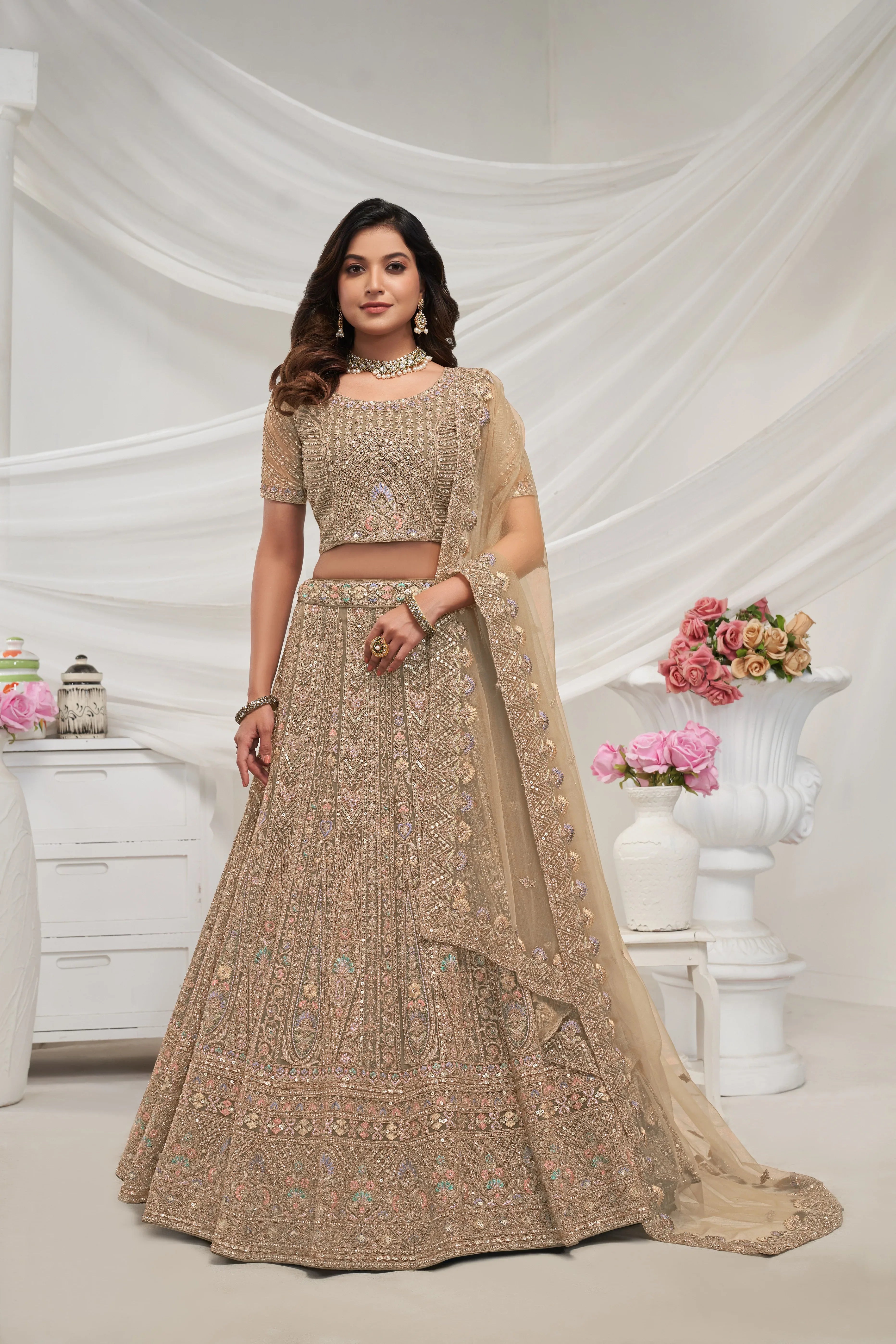 Stunning Golden Semi-Stitched Lehenga with Dupatta &amp; Unstitched Blouse