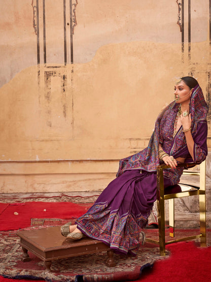 Purple &amp; Red Patola Silk Saree