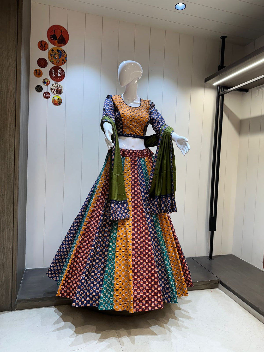 Multi-color lehenga choli with green dupatta

