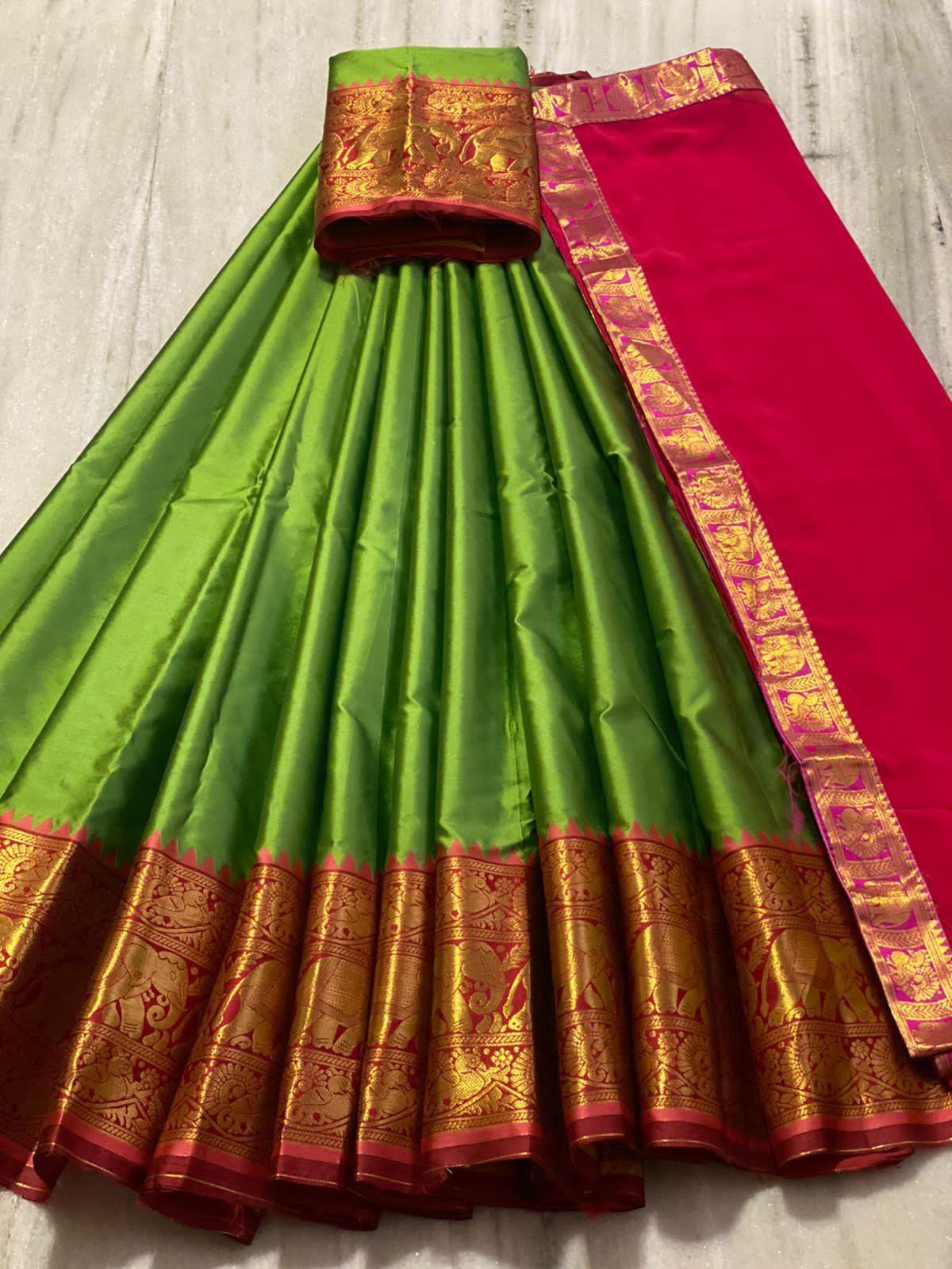 Beautiful Kanjiveram Silk Pure Zari HALF Saree with Blouse Along With Dupptta - Anant Exports