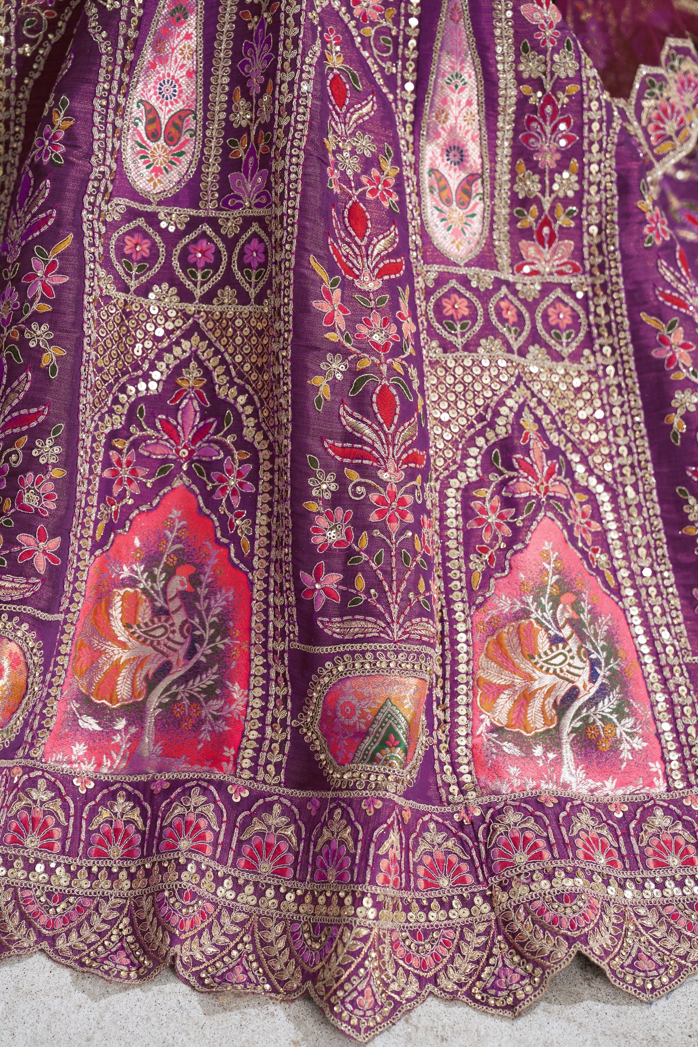 Purple Banarasi Silk Lehenga with Aari Embroidery