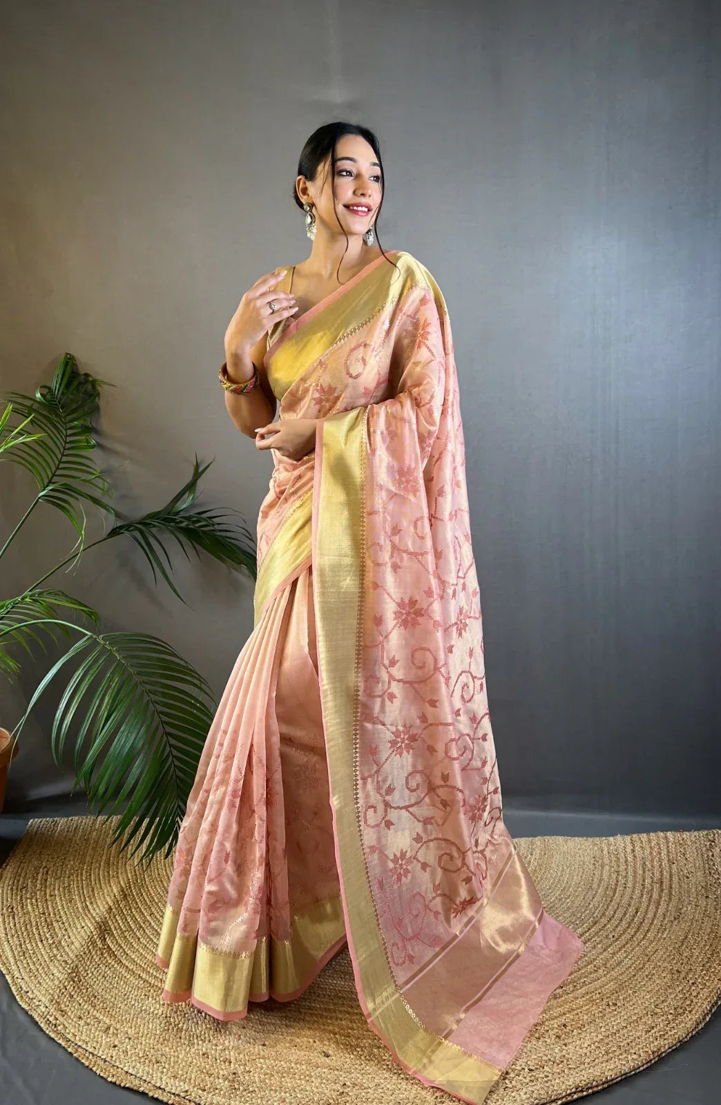 Beautiful Party Wear Zari Tissue With Sequen Work Saree - Anant Exports