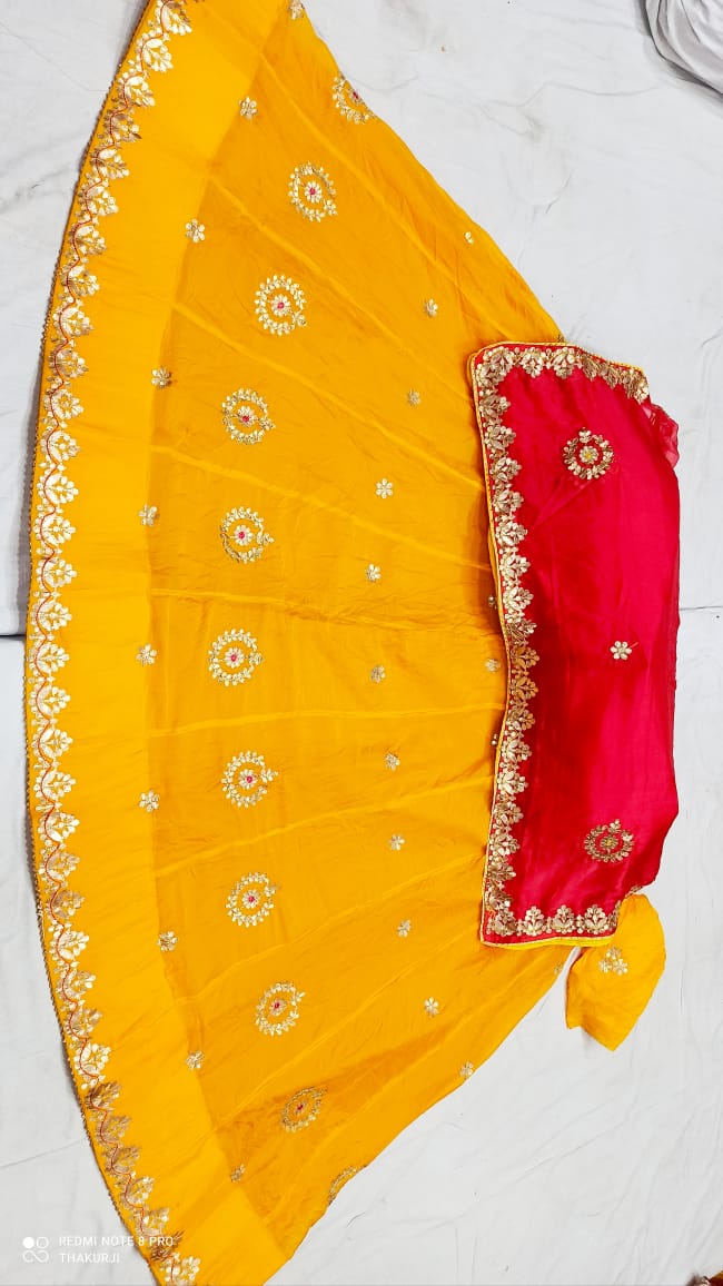 Rajsthani Traditional Rajputi Pure Organza Butti Work Lehenga Choli