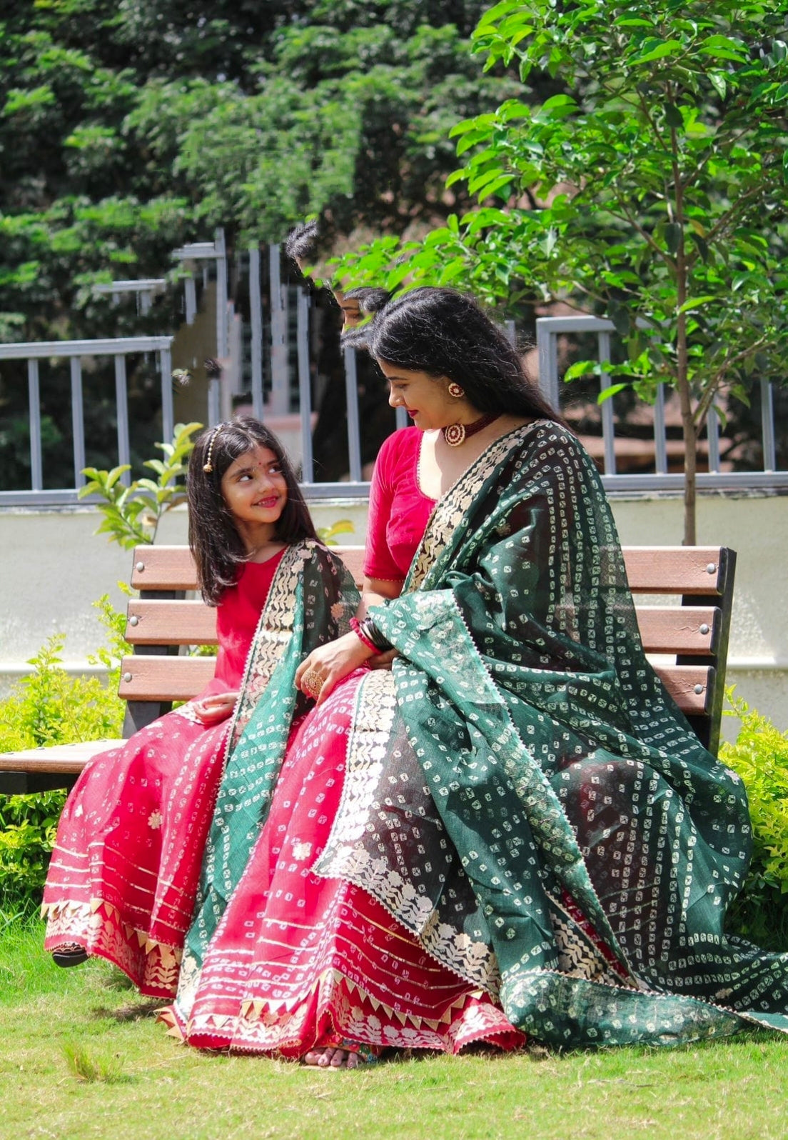Rajasthani Traditional Combo Mother daughter Bhandhej Kotta Doriya Lehenga Chunni
