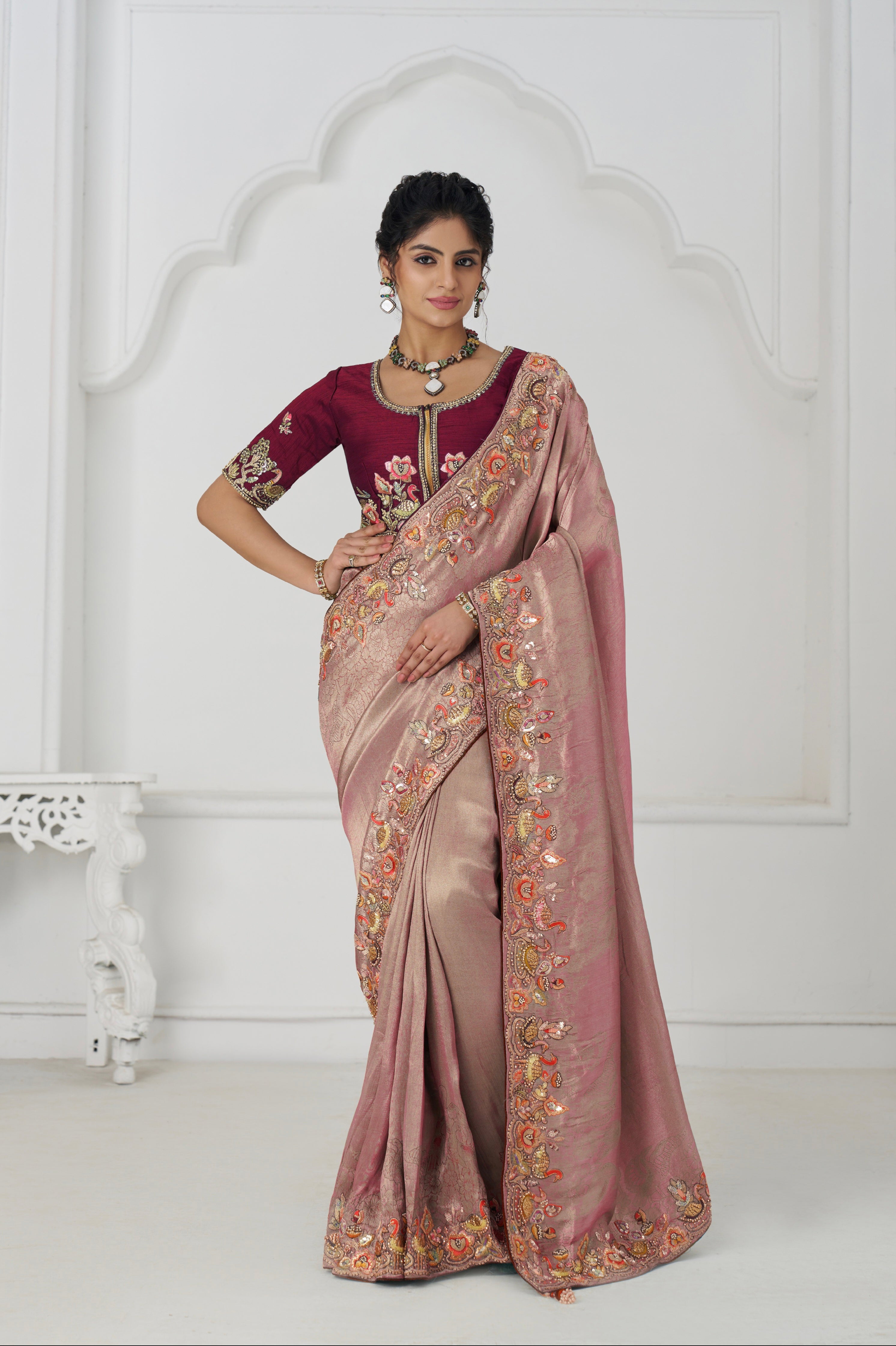 Traditional pink silk saree for weddings